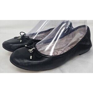Sam Edelman Felicia Black Leather Ballet Flat Women's Size 7.5M Round Toe Bow